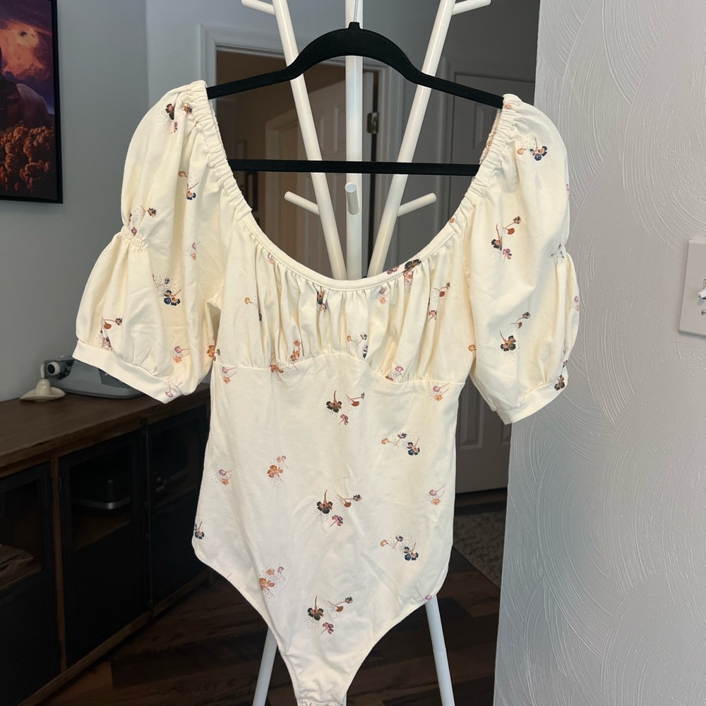 Free People Floral Embroidered Cream Bodysuit